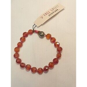 Peyote Bird Red/Orange Carnelian Hexagon 7.5" Bracelet Silver Button Fasten NWT